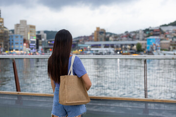 Poster - Tourist woman look at the sea in Keelung of Taiwan