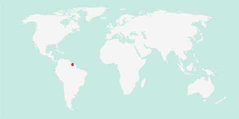 Naklejka na meble Vector map of the world with the country of Suriname highlighted highlighted in red on white background.