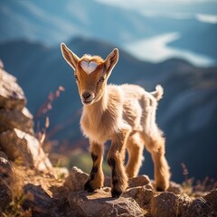 Canvas Print - Baby Goat Climbing, Generative AI Illustration