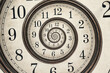© ptgregus - Vintage abstract infinite spiral clock face. Surreal watch twisted time concept illustration