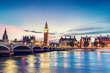 Wall Mural - Big Ben, Westminster Bridge on River Thames in London, England, UK