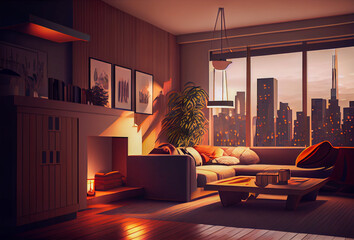 Poster -  modern living room interior mock up, modern furniture and trendy home accessories