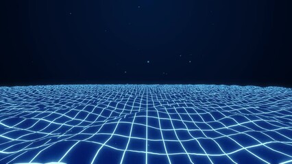 Wall Mural - blue neon grid wave animation background, futuristic wireframe terrain, 3d rendering abstract retro 