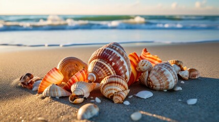 Wall Mural - Seashells on a beach