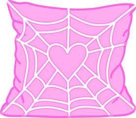 Canvas Print - Pink pillow with cobweb and heart