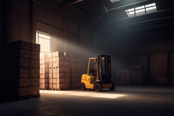 Wall Mural - cargo sun logistic forklift transportation delivery box distribution storage warehouse. Generative AI.