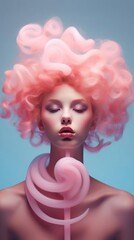 Wall Mural - Beautiful woman with pink cotton candy hair.generative ai