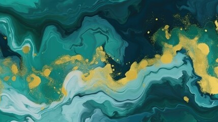 Green and Gold Marble Fluid Art Wallpaper