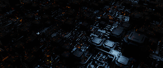 Wall Mural - abstract technology computer circuit board and science on dark color background 3d render