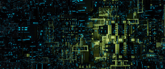 Wall Mural - abstract circuit cyberspace design 3d render