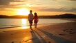 © Oliver - Boy and girl walking along the seashore at sunset