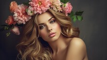 Portrait Of A Beautiful Woman With Flowers In Her Hair