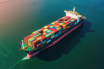 Aerial view of a large heavy loaded container cargo