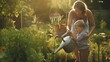 © Oliver - Mother and Toddler Son Watering Garden