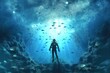 Scuba diver under the sea, coral reef, swim, caribbean, fiji, maldives, snorkel, marine life, aquatic, aqua blue, dive, travel, tourism, generative AI 