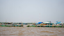 Houses On The Floating Village In Tonle Sap Lake, In Cambodia