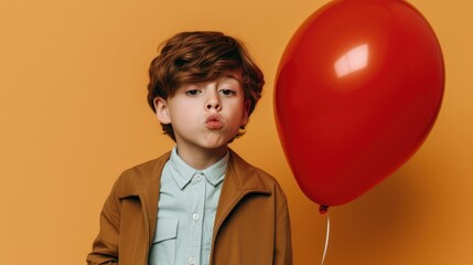 Wall Mural - Portrait of a boy with a love balloon and pouting lips