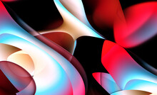 3d Render Of Abstract Art Surreal 3d Background In Curve Wavy Elegance Organic Biological Lines Forms In Fluorescent Neon Illuminated Plastic Material In Red White And Blue Gradient Color On Black