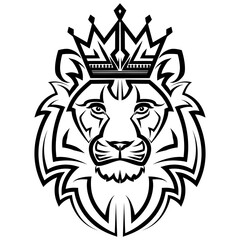 Wall Mural - Black and white line art of the front of the lion king head with crown It is sign of leo zodiac Good use for symbol mascot icon avatar tattoo T Shirt design logo or any design