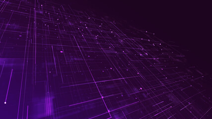 Wall Mural - purple digital line and grid perspective technology abstract background concept
