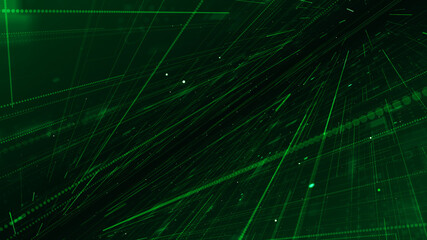 Wall Mural - green digital line and grid data matrix simulation perspective technology abstract background concep