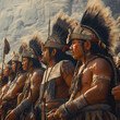 Indigenous Aztec warriors standing on a mountain side, Generative AI portrait