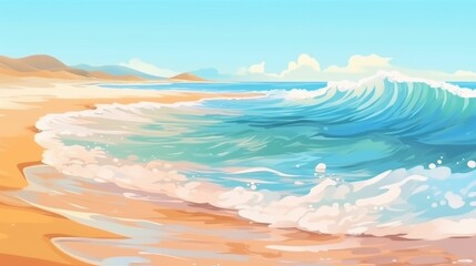 Wall Mural - Summer background of sand beach and seashore waves