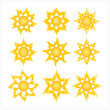 © Inovo Lab - Flame vector sun shapes. Rising sun, sunset, dawn illustrations set. Fire colors round shape, Orange red yellow circle, flaming crown frame. Maslenitsa, Shrovetide background.