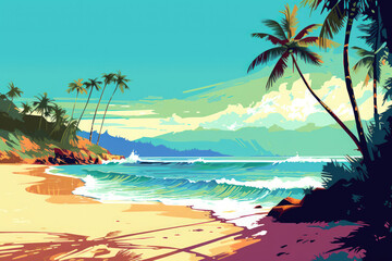 Drawing tropical beach summer background. Graphic illustration design. Generative ai.