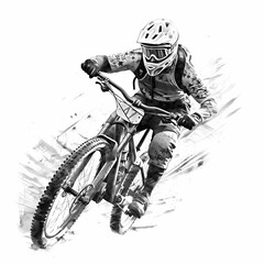 Wall Mural - Mountain biker sketch Design. Generative AI