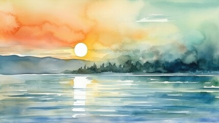 Wall Mural - Abstract watercolor sea landscape drawing