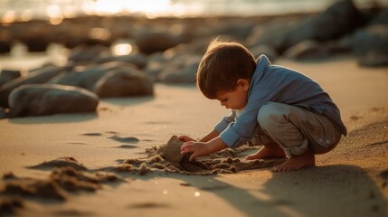 Wall Mural - Boy playing on the seashore