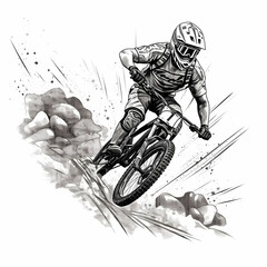 Wall Mural - Mountain biker sketch Design. Generative AI