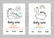 Baby shower invitation templates with cute hand drawn dinosaurs.
