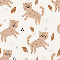 Wall Mural - Seamless pattern with wild cheetahs