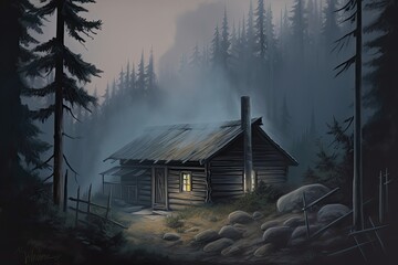 Wall Mural - Old house in the forest. Mystical atmosphere of an old house in the forest.