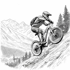 Wall Mural - Downhill Biker Illustration. Generative AI