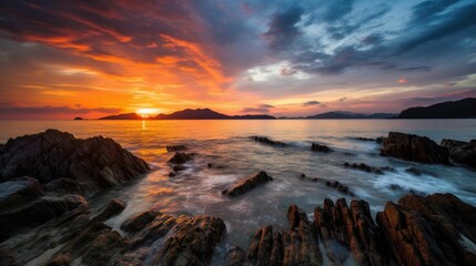 Wall Mural - Sunrise at rocky beach in Terengganu, Malaysia