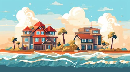 Wall Mural - Landscape of buildings at seashore