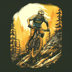 Wall Mural - Downhill Biker Illustration. Generative AI