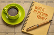 © MarekPhotoDesign.com - What is my personal brand  question in a notebook with a cup of coffee, identity and style concept