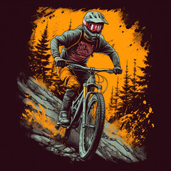 Wall Mural - Downhill Biker Illustration. Generative AI