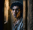 Portrait of jewish man in prison, biblical concept of Joseph 