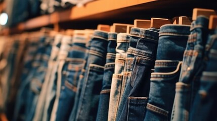 Wall Mural - Denim jeans or pants on a shelf in a boutique clothing store