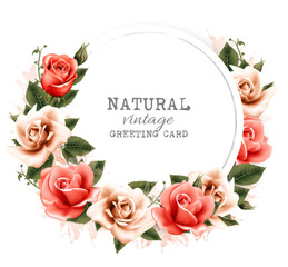Aufkleber - Natural vintage greeting card with colorful flowers. Vector.