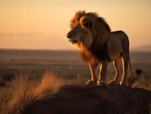 The Majestic Roar Of A Lion In The Savannah Sunset