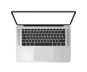 Canvas Print - Open laptop top view with blank screen, isolated on transparent background. 3D render