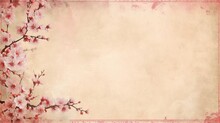 A Blank Parchment Page With A Shabby Chic Border Of Pink And White Cherry Blossoms .generative Ai