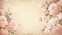 A Blank Parchment Page With A Shabby Chic Border Of Pink And White Roses .generative Ai