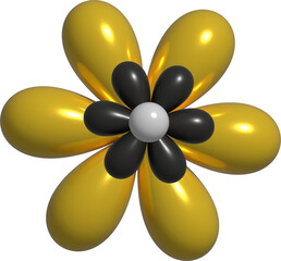 3D Rendering Element PNG neon metallic yellow flower